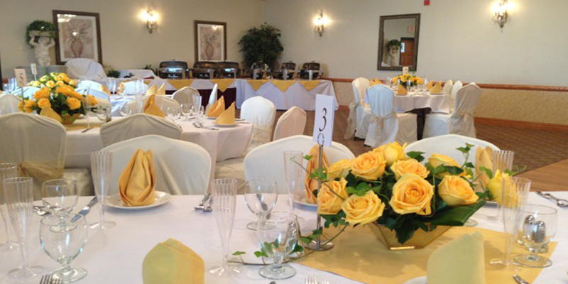 Banquet hall table set up